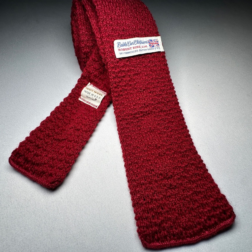 VTG Cable Car Clothiers Knit Tie Mens Red Wool Blunt‎ End Ivy Preppy USA Square